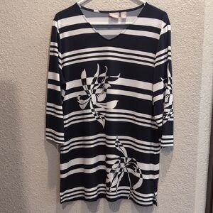 Chico's Sz 2. Navy and White Striped Women's Top